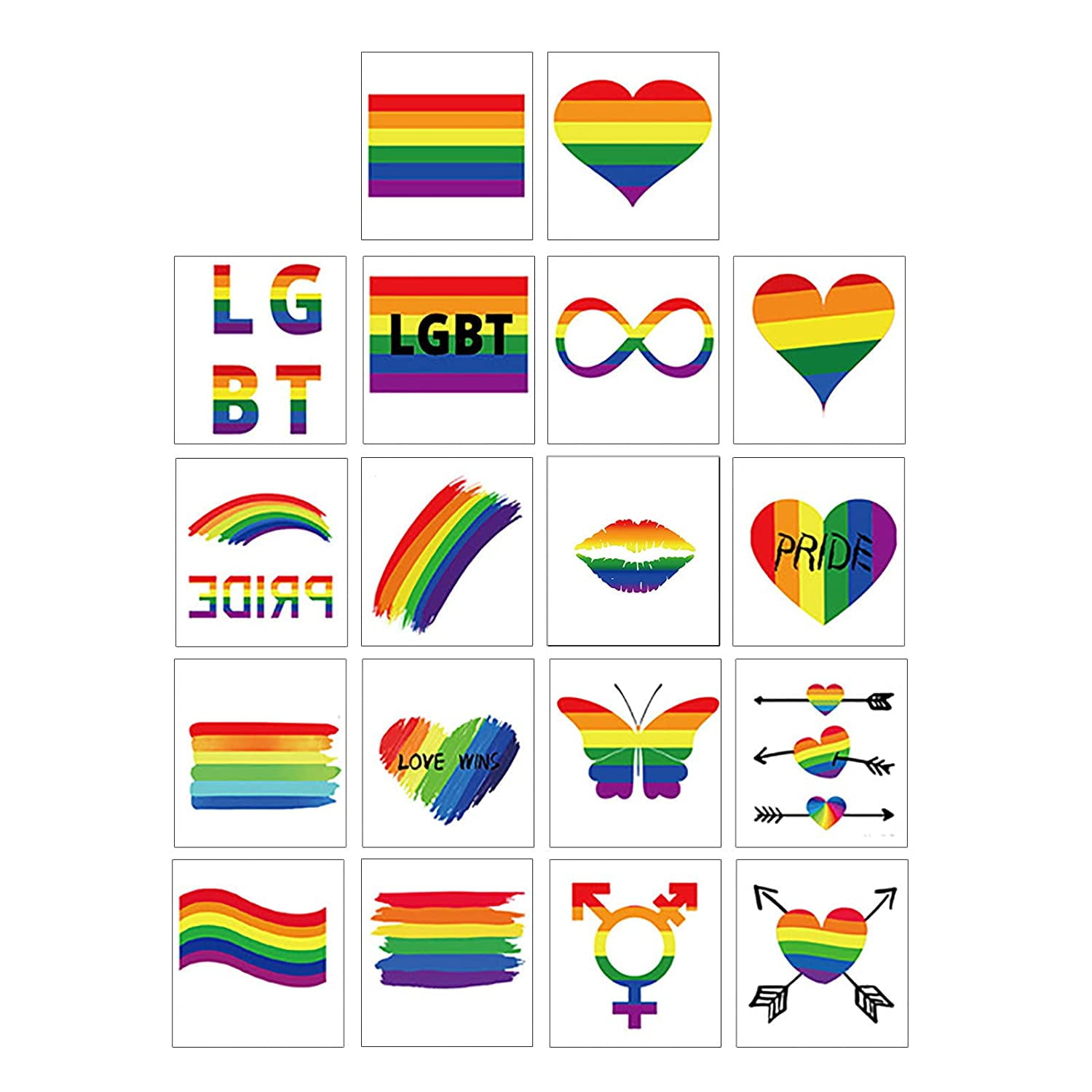 18 Sheets Pride Tattoos, Gay Pride Tattoos, Removable LGBT Rainbow Body Temporary Tattoos, Waterproof Rainbow Flag Tattoo Stickers, for Pride Equality Parades and Celebrations (Rainbow, 18PC)